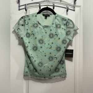 NWT Harper & Ivy Sheer Mesh Short Sleeve Top whimsygoth Women’s S Celestial Y2K